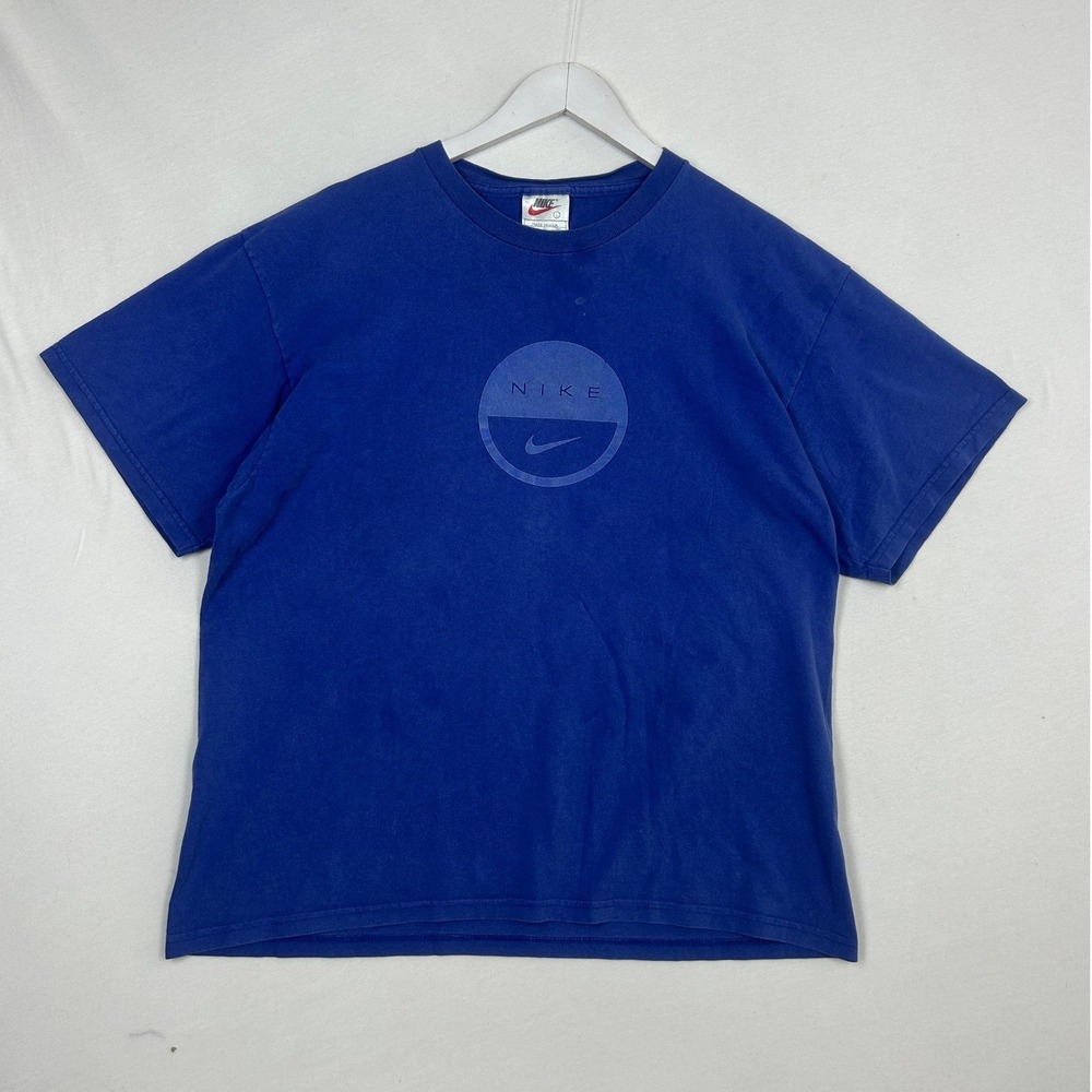Vintage Nike T Shirt Mens Large Blue Made in USA 90s Graphic Swoosh Tee